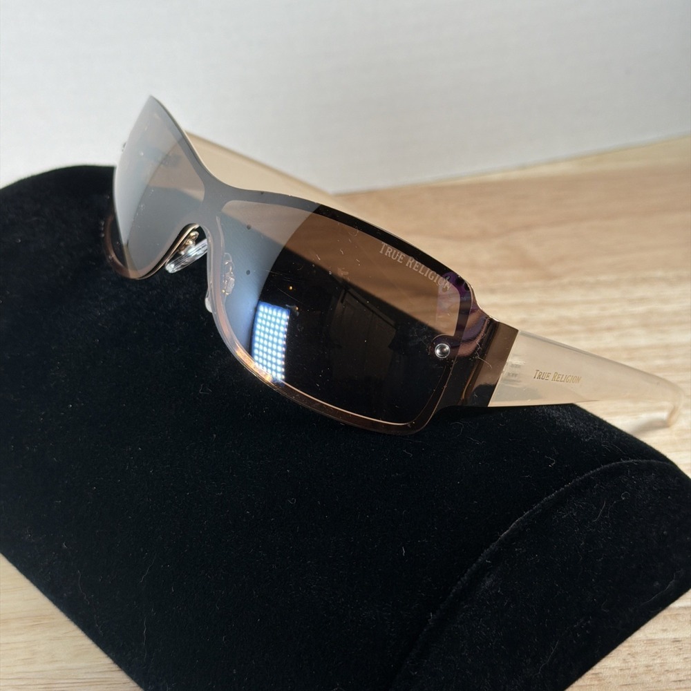 TRUE RELIGION Women's Gold Frame Mirror Lens Wrap Sunglasses TR8454C-GF-BW